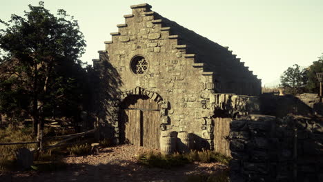 a stone building in a medieval village