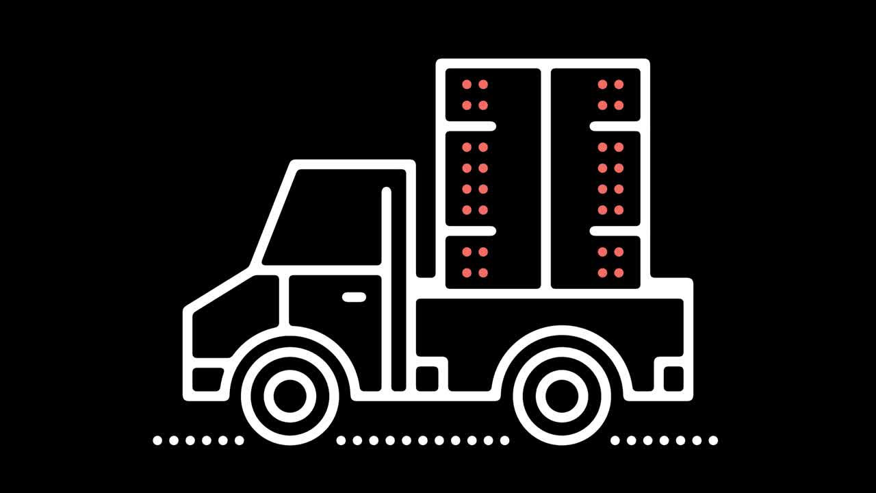 알파와 함께 픽업 트럭 배송 라인 아이콘 애니메이션