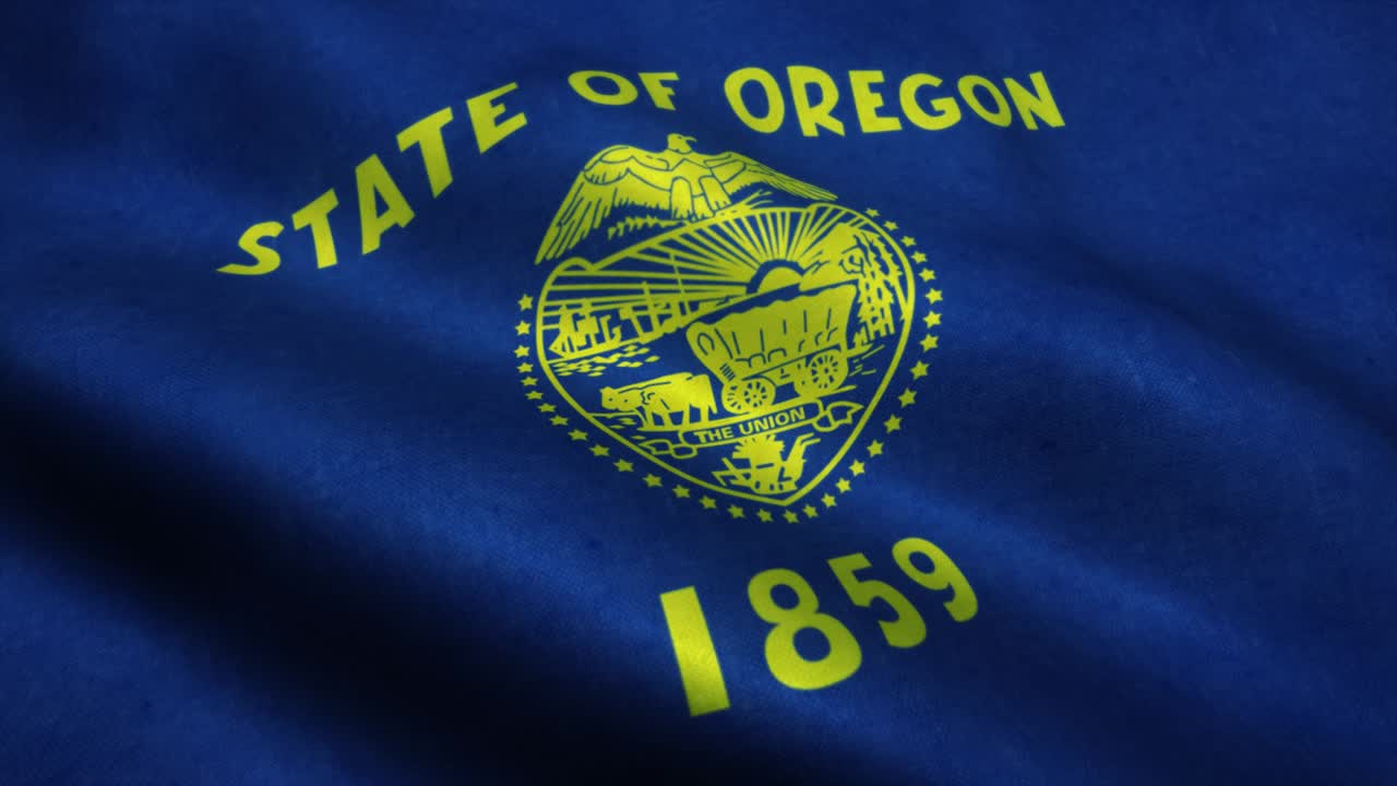 bandera del estado de oregón ondeando en el viento. bandera nacional de oregon. signo del estado de oregón animación de bucle sin costuras. 4k