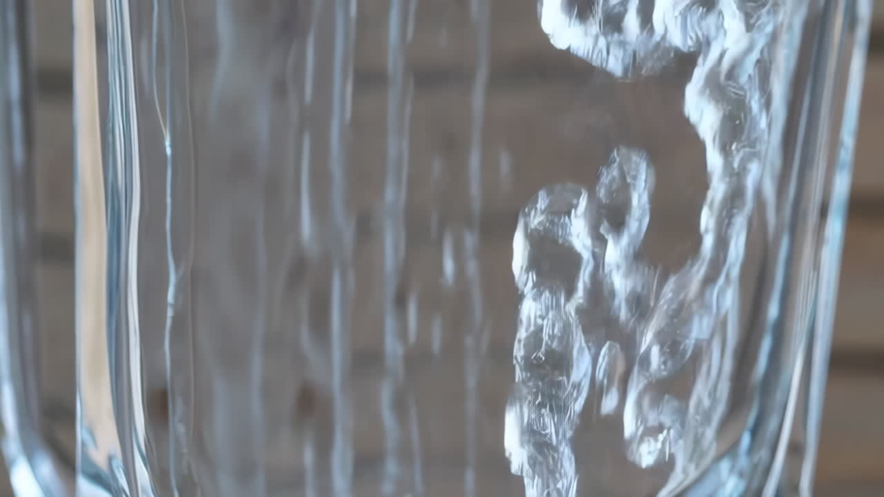 Water Pouring into a Clear Glass with Splashes