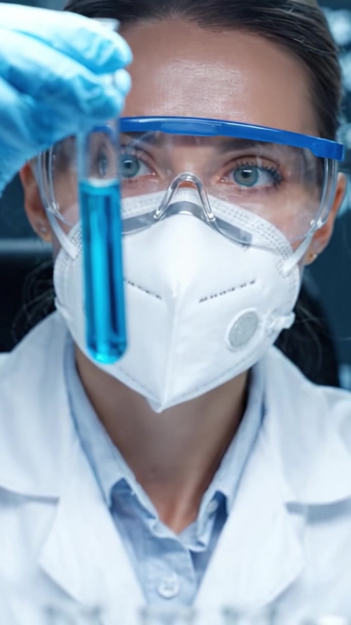 Científico Concentrado en Laboratorio Analizando Muestras Químicas con Precisión y Cuidado Mientras Usa Equipo de Protección durante las Experimentaciones