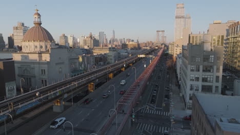 aerial view of williamsburg, brooklyn. shot on an autumn morning in new york city.