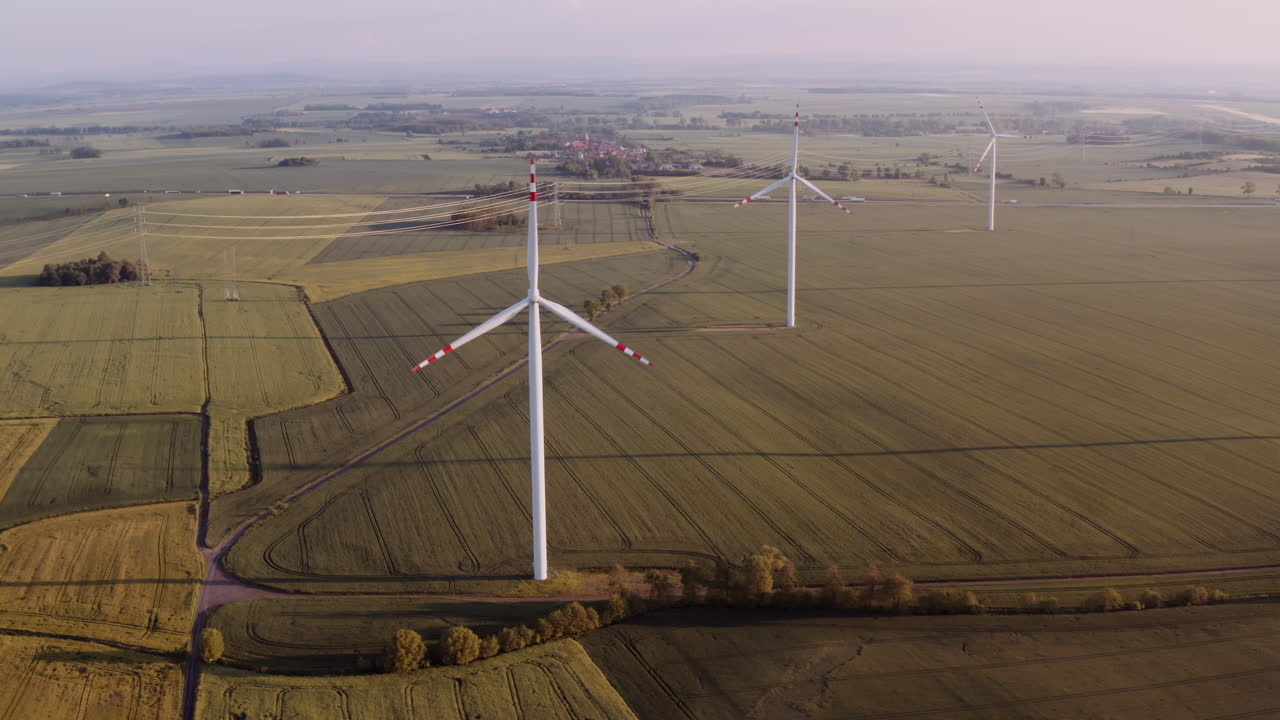 Aerial View of Wind Farm in Rural Landscape