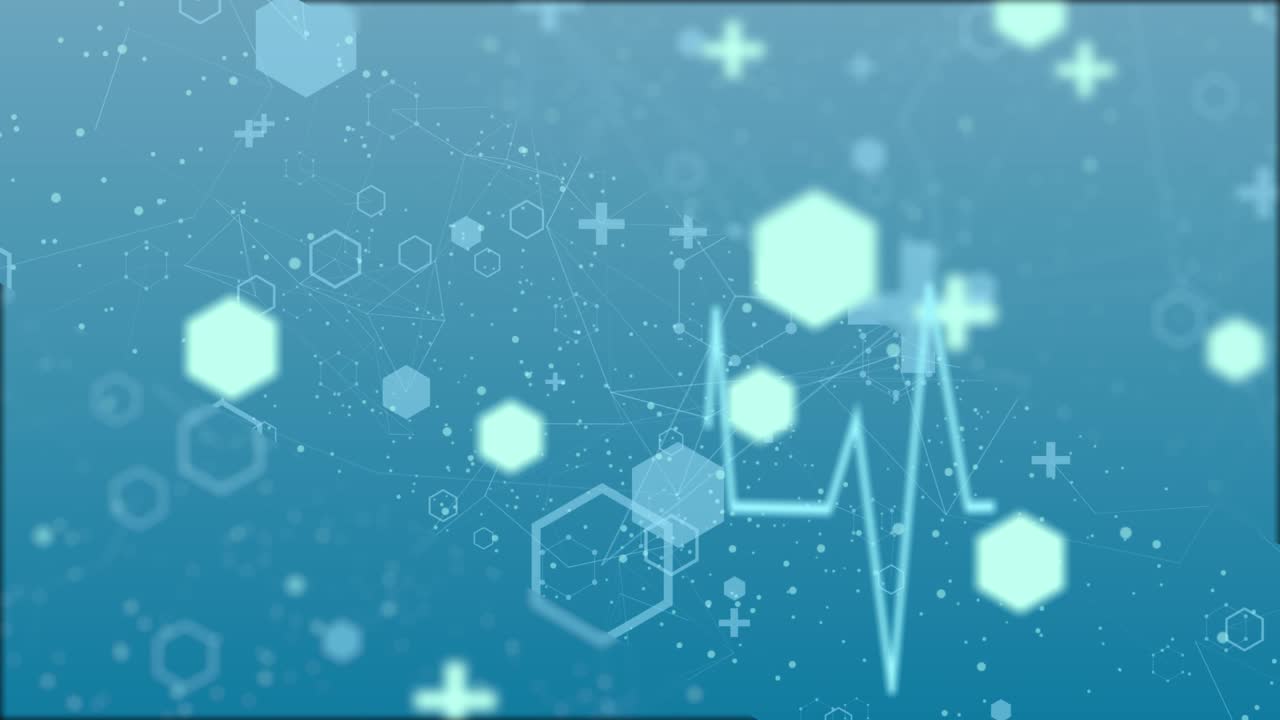 평평한 아이콘과 기호를 가진 추상적인 의료 배경 루프 애니메이션 배경.