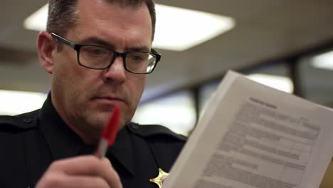 police officer reviewing documents