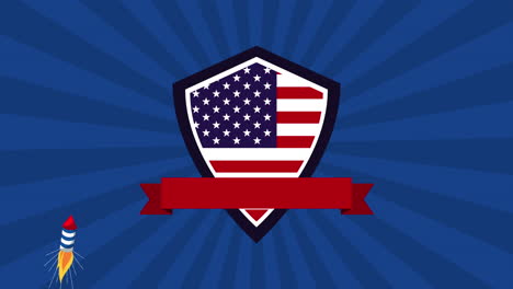 shield with united states of america flag animation