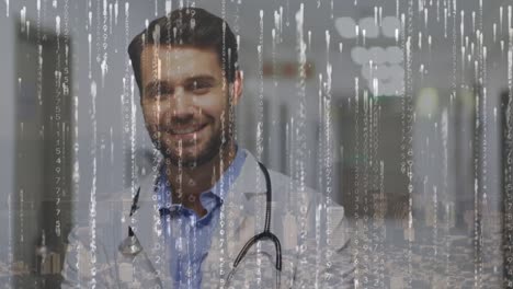 Animation-of-data-processing-over-caucasian-male-doctor-smiling