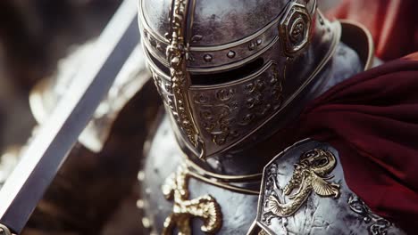 close-up of medieval knight in armor