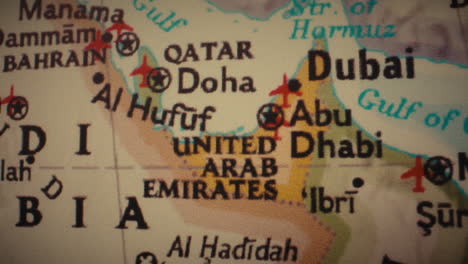 close-up of a map featuring the united arab emirates and surrounding middle eastern regions