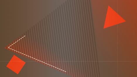 flat design striped triangle animating over brown gradient, dashed arrow guiding toward red shapes
