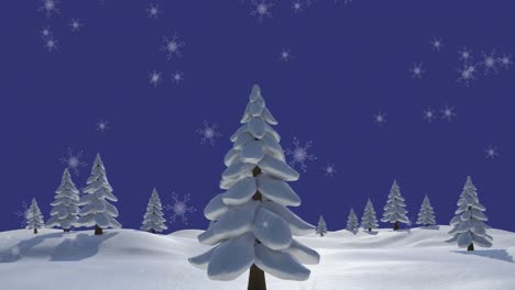 Animation-of-snow-falling-over-fir-trees-and-winter-landscape