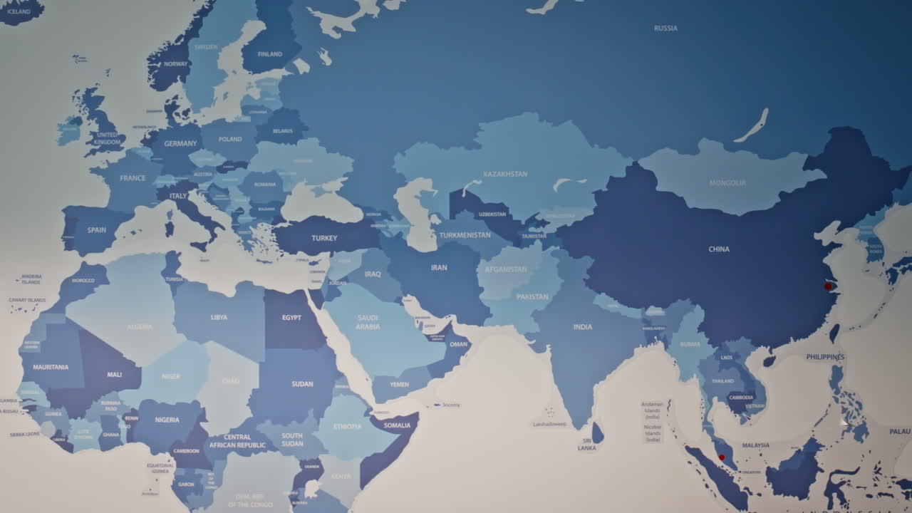 Global distribution company wall closeup. World map analytics monitoring office