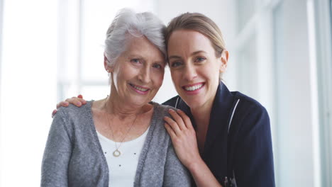 a nurse caring for a senior woman in a retirement