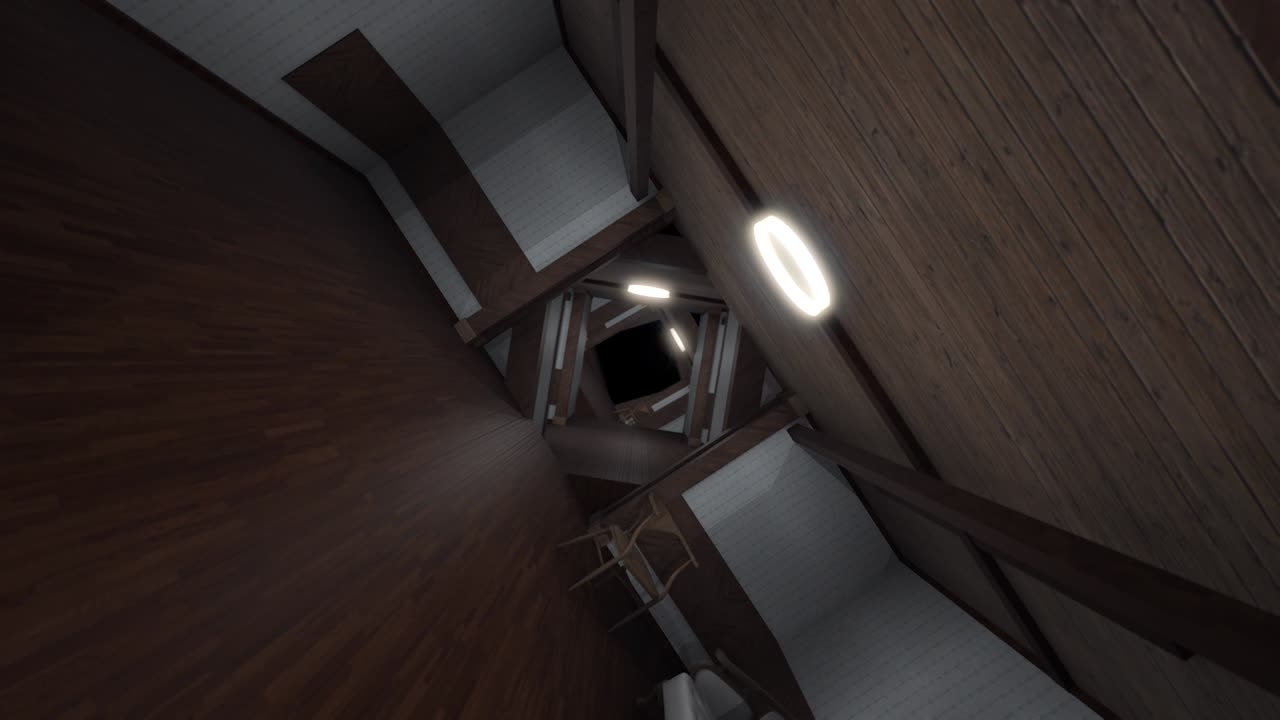 Endless long corridor in a form of surreal tunnel. Animation. Abstract spinning vortex of the old fashioned dark hall inside the building, seamless loop.
