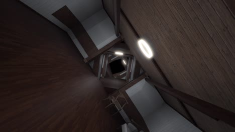 endless long corridor in a form of surreal tunnel. animation. abstract spinning vortex of the old fashioned dark hall inside the building, seamless loop.