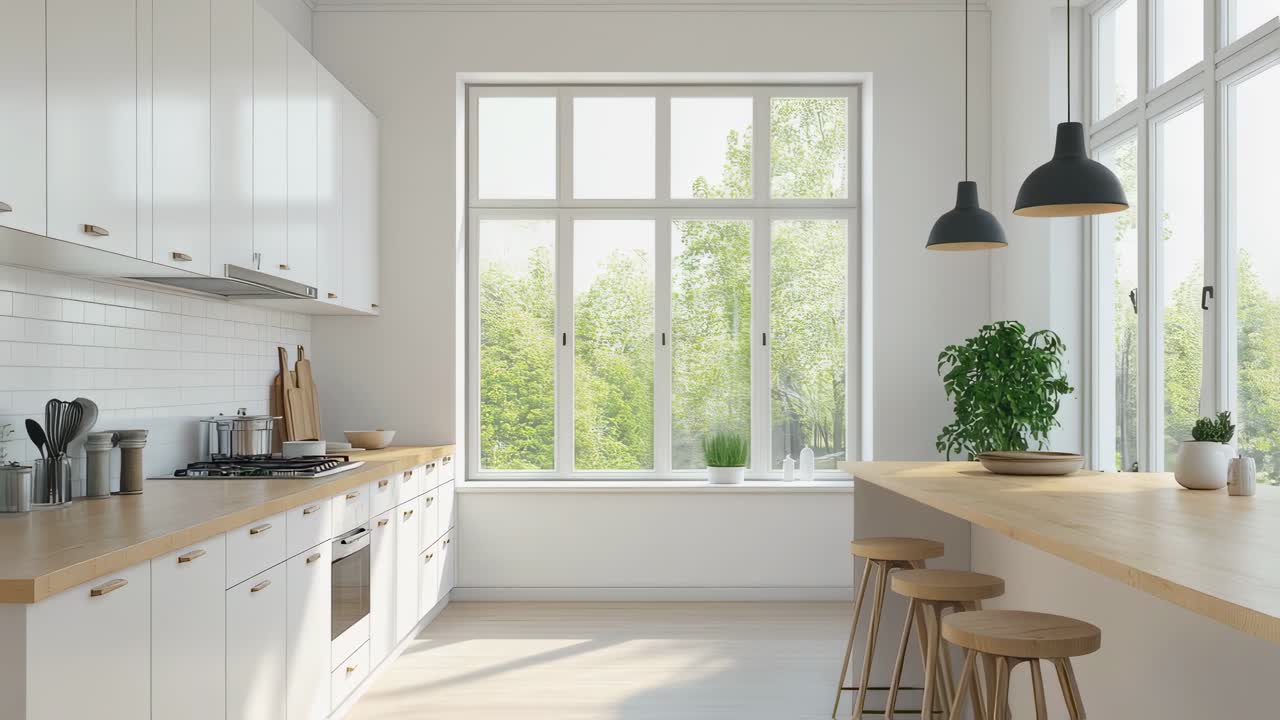 Bright and Modern White Kitchen with Large Windows