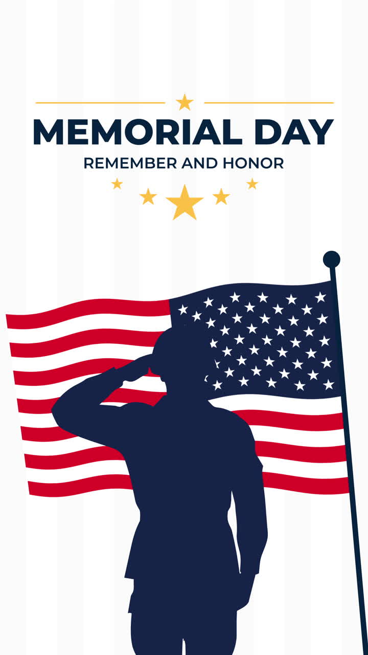 Memorial Day Animation with American Flag and Saluting Soldier Silhouette