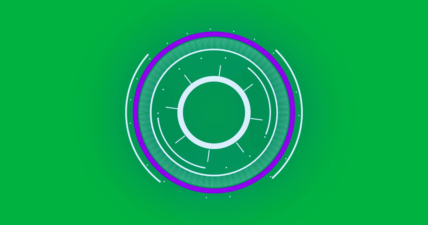 Animation of purple and white scope scanning and spinning on black background