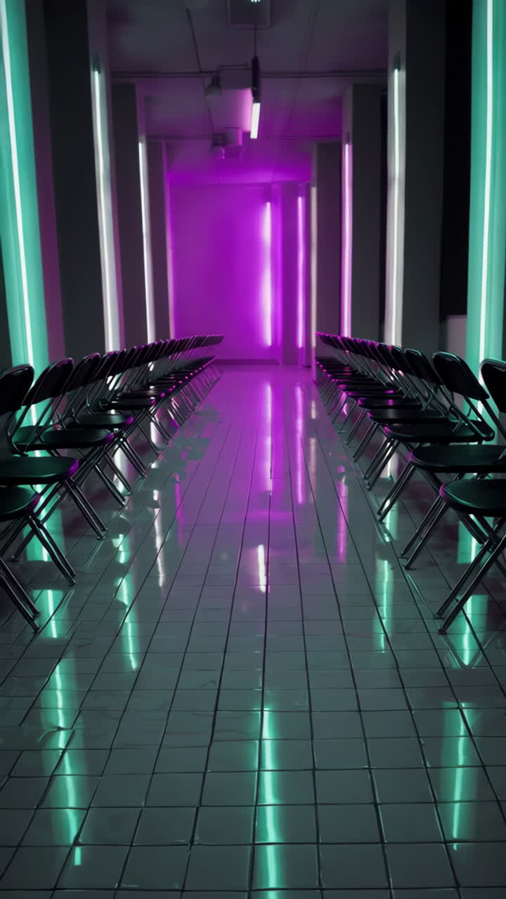 Empty Fashion Runway with Neon Lighting