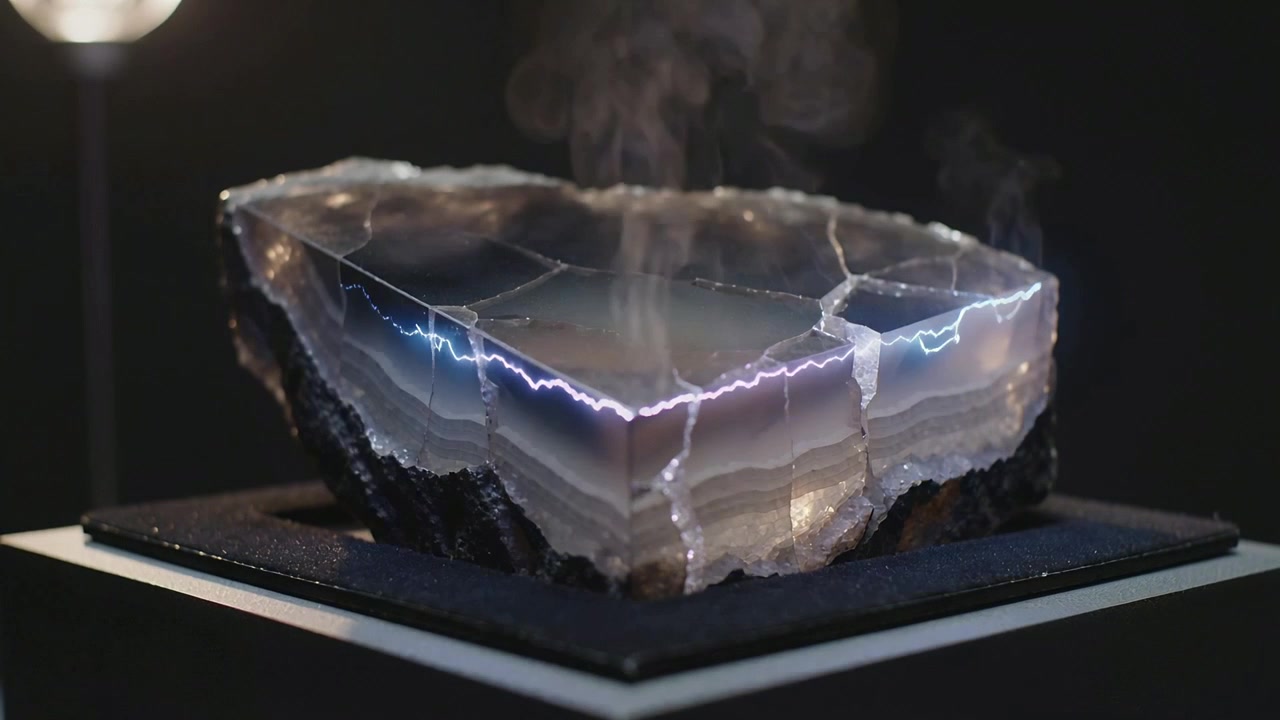 Glowing Electric Lightning Effect Inside a Cracked Geode Stone