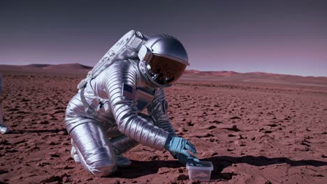 astronaut collecting sample on mars