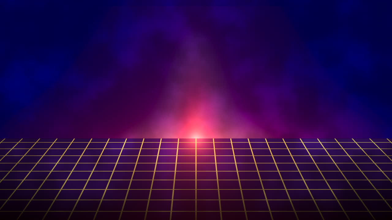 파란 구름이 있는 하늘에 그리드와 붉은 별이 있는 복고풍 패턴