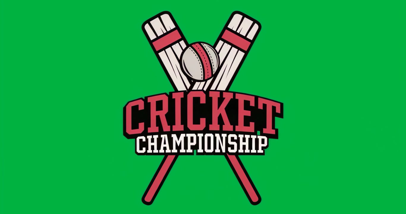 Showing transparent background revealing crossed bat-ball cricket championship text fading pulsing