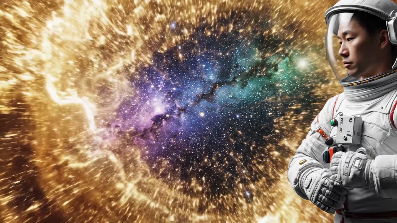 Astronaut reaching for the stars in the galaxy