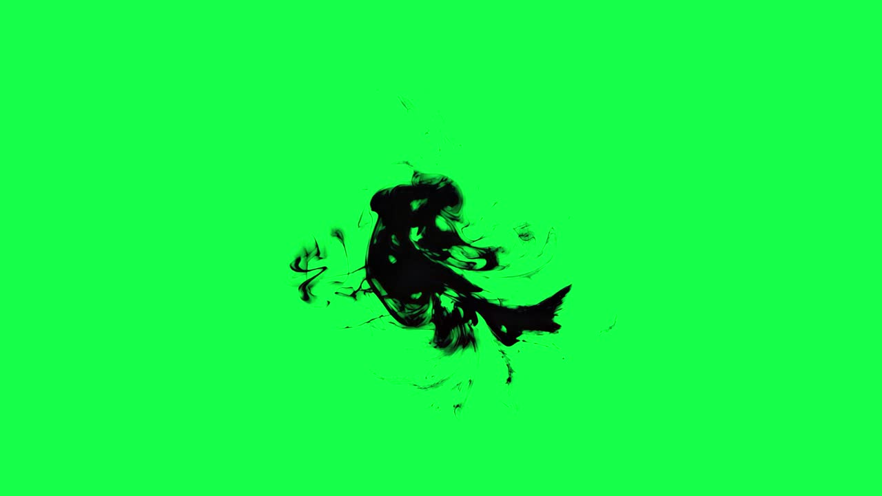 Animazione a spirale di inchiostro nero astratto, video 4K trasparente, schermo verde