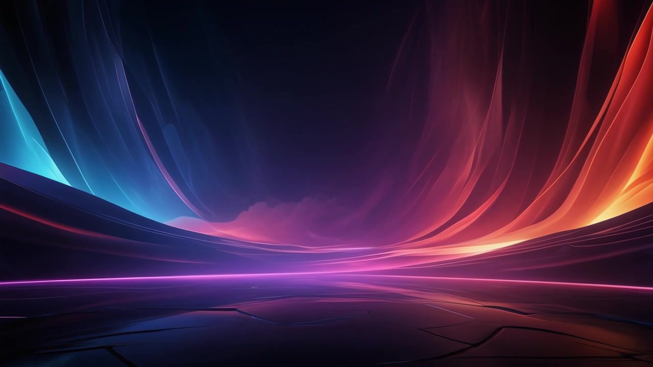 Abstract Neon Light Waves in Dark Futuristic Space
