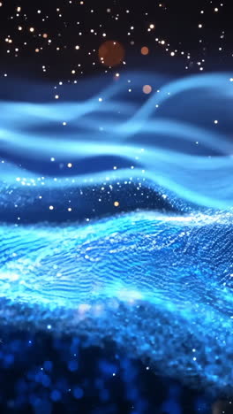 the image is a blue wave with a lot of sparkles. the sparkles are scattered throughout the wave, giving it a dreamy and ethereal quality. the blue color of the wave