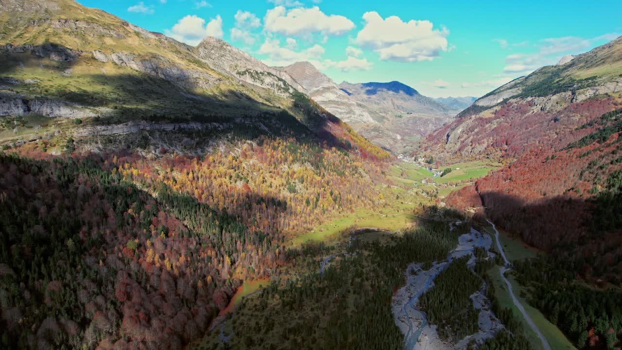 Scenic aerial view of Cirque de Gavarnie in the French Pyrenees mountains