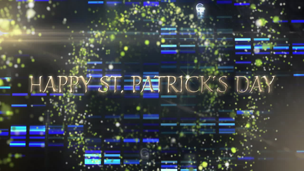 Animation of sparkling lights and digital patterns with Happy St