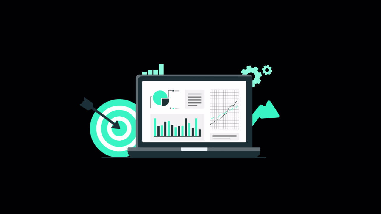 Animated Laptop Displaying Data Analysis and Business Growth
