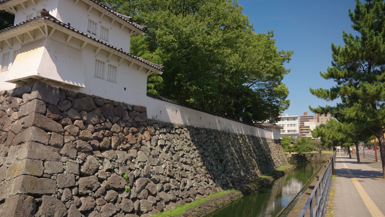 Oita Funai Castle Ruins, Moat Exterior and Japanese Sidewalk, Kyushu Region