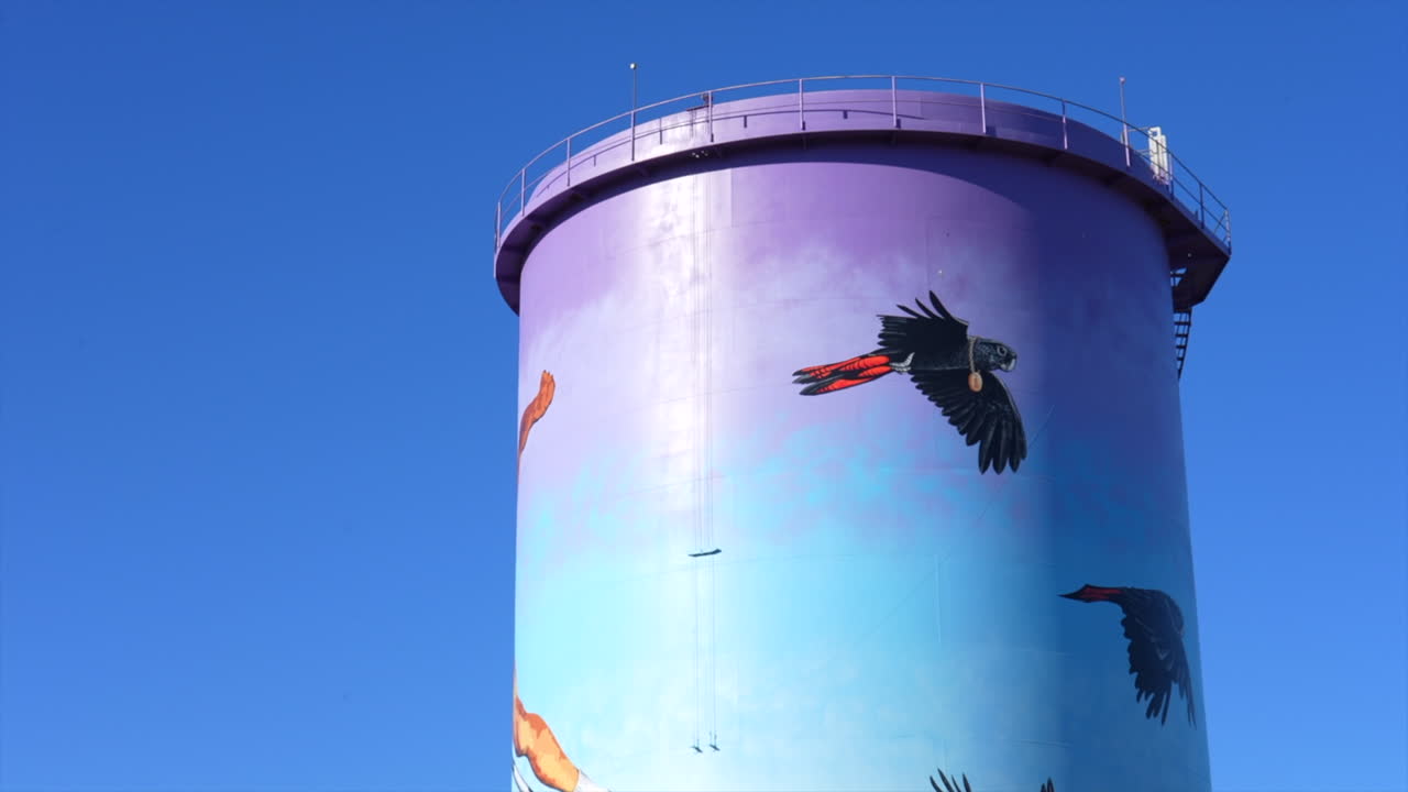 Close up shot of painted silo in Bourke, NSW Australia