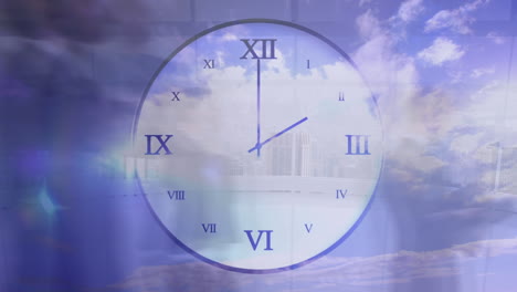 people walking fast with clock in foreground