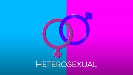 animación de texto heterosexual y vinculado rosado y púrpura símbolos de género femenino y masculino, en gris