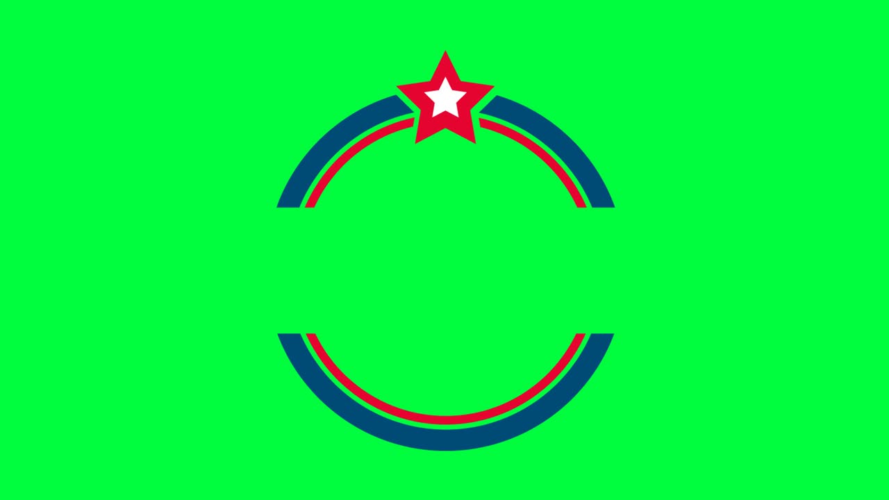 녹색 배경에 링이 있는 화면 중앙에 표시되는 독립 기념일 인사말이 포함된 7월 4일 기념 애니메이션