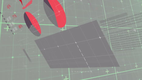 diagramas de pastel 3d y animación de visualización de datos sobre el fondo de la cuadrícula