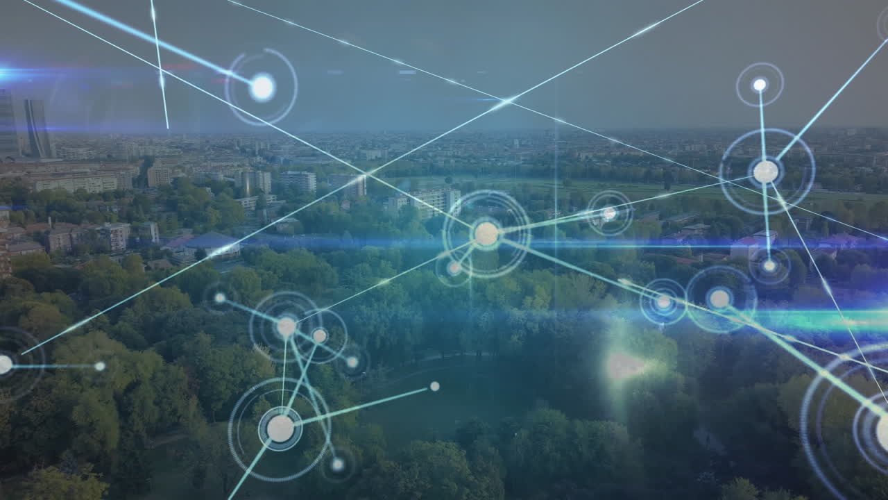 Animation of networks of connections over landscape