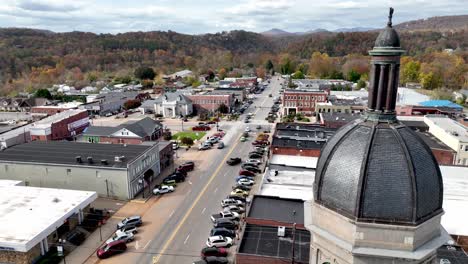 aerial pullout over cherokee county courthouse in murphy nc, north carolina