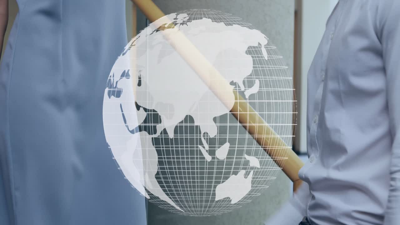 남자와 여자가 악수하고 지구 4k