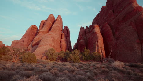 red rock formations at sunset