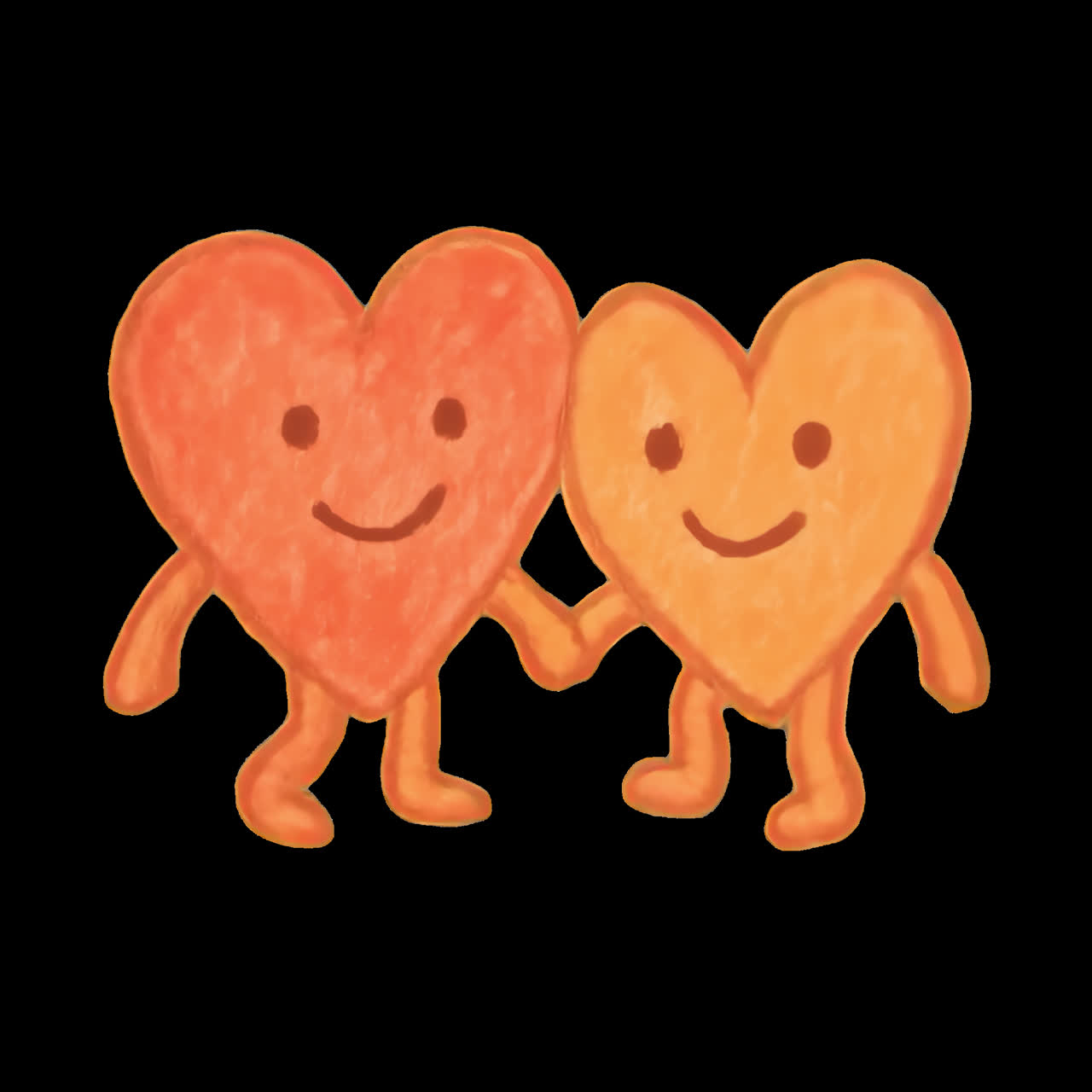 Cute hearts holding hands illustration animation isolated asset, transparent 4K video, alpha