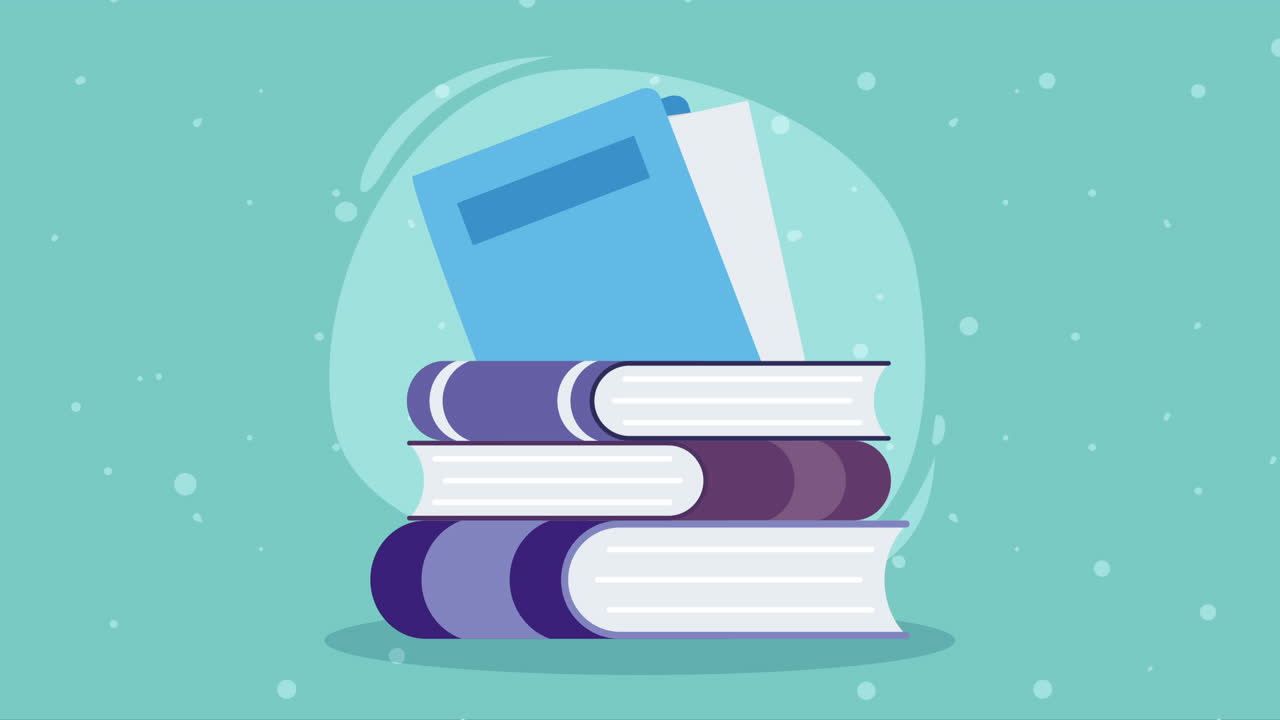group of text books library animation