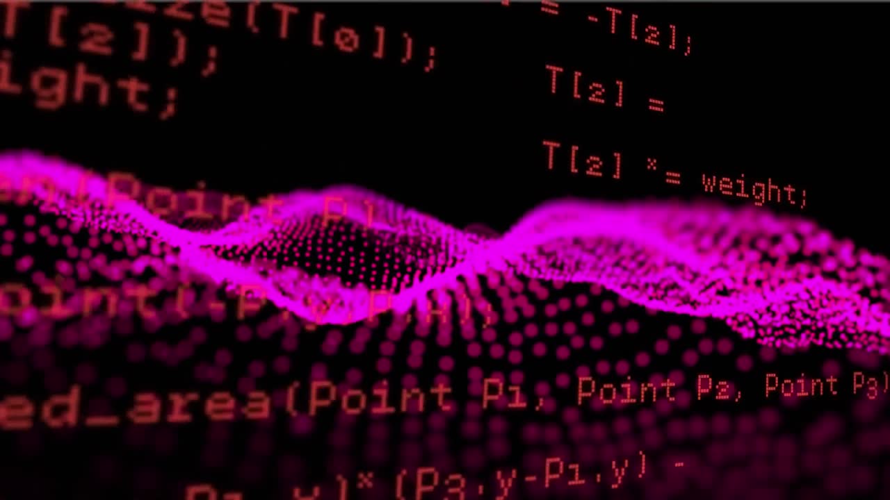 animation du traitement des données sur un maillage ondulé abstrait avec des points roses