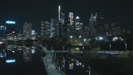 philadelphia at night, with schuylkill banks walkway
