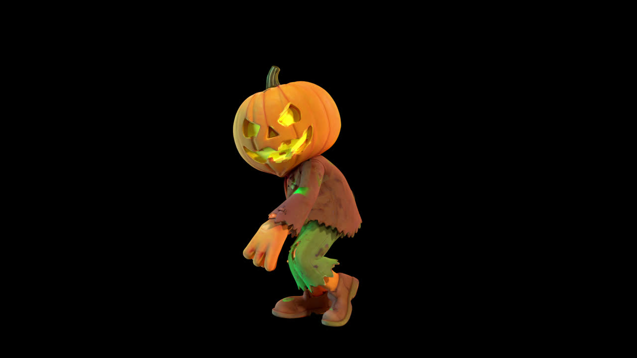 Personaggio Animato con Testa di Zucca che Esegue una Danza Zombie