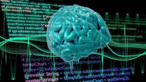 animación de un cerebro humano y procesamiento de datos a través de conexiones